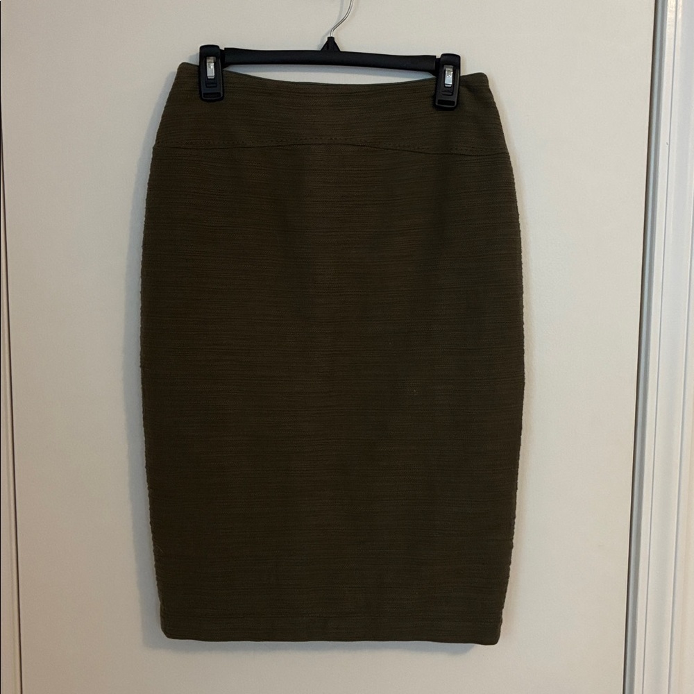 Moulinette Soeurs Green Linen Cotton Blend Zip Up Pencil Skirt Size 6